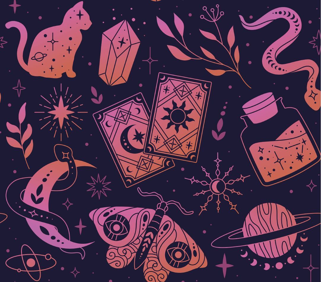 Bio Webware Stoff  -  Mystic Night  - LilleSelection, Tiere, Halloween, Fantasy, blau, 100% Bio-Baumwolle