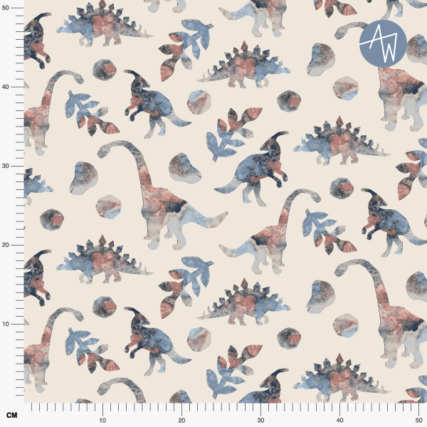 Bio Stoff  - Watercolor Dinos creme