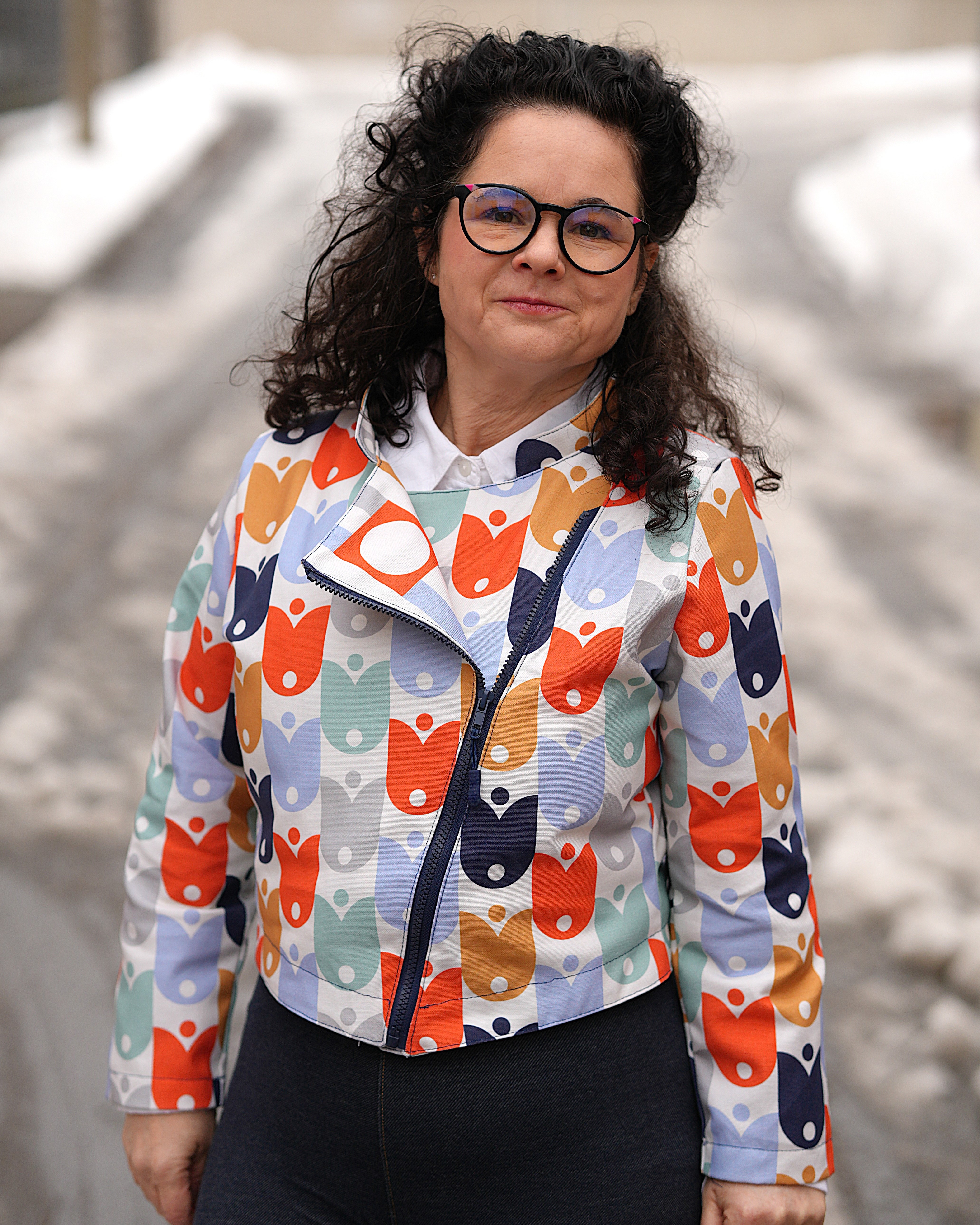 Bio Stoff - Geometric Evergreen Flowers grau