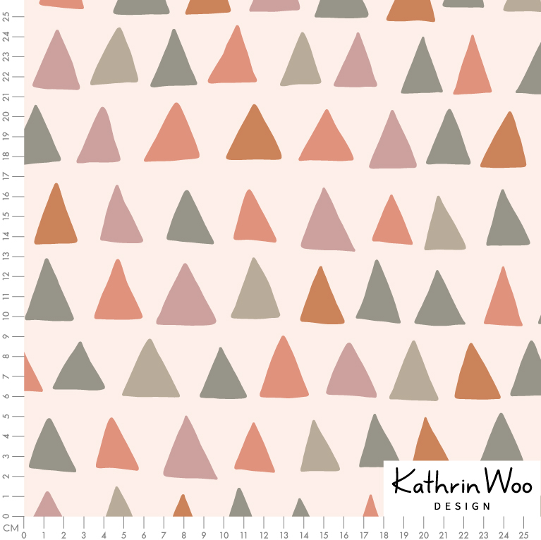 Bio Webware Stoff  -  Dreiecke Woodland  - KathrinWoo, bunt, beige, 100% Bio-Baumwolle