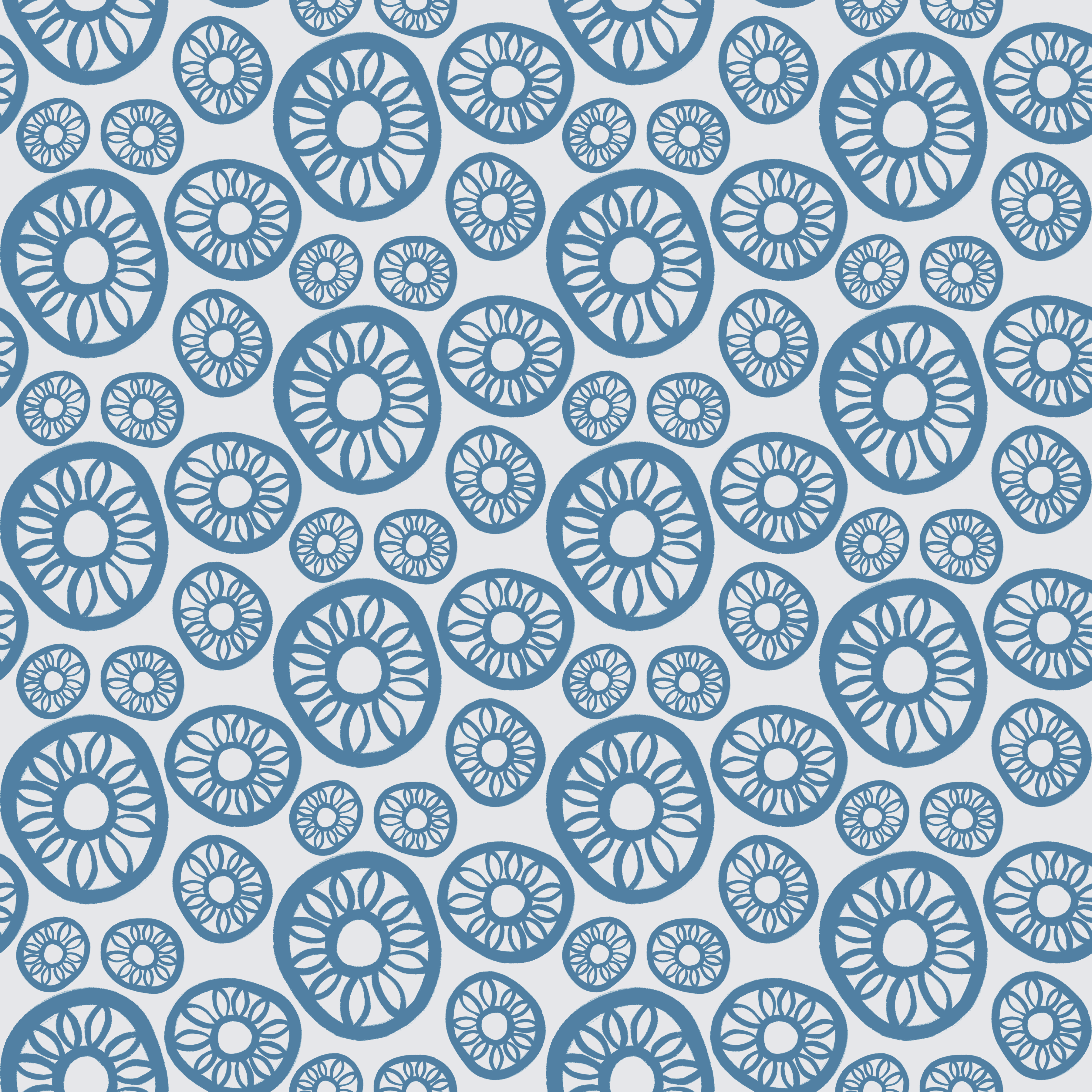 Bio Stoff  - Blumen Stempel dunkelblau