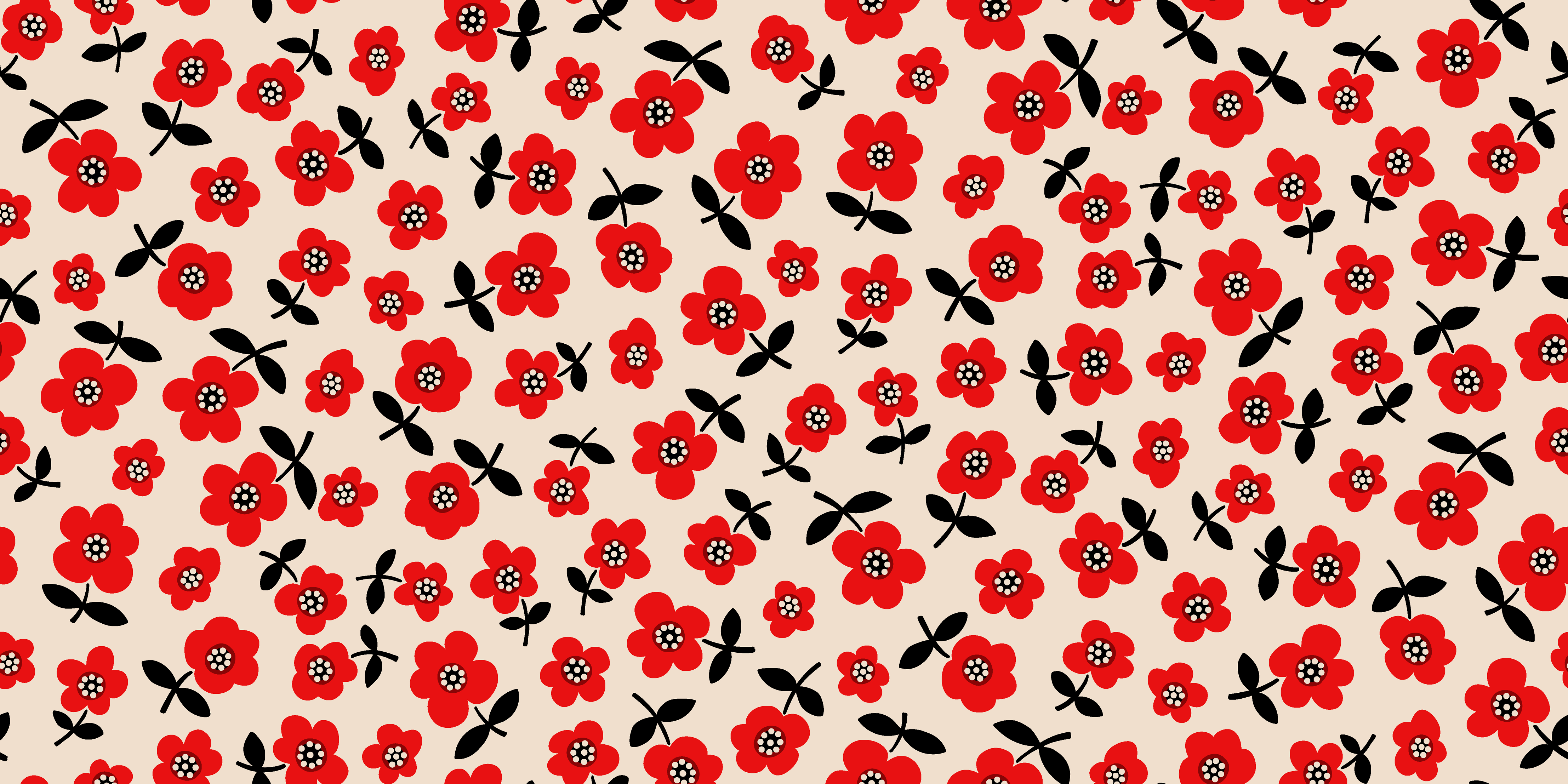 Organic Fabric - Colorful Flower Sea Red by Alexandra Weise in red