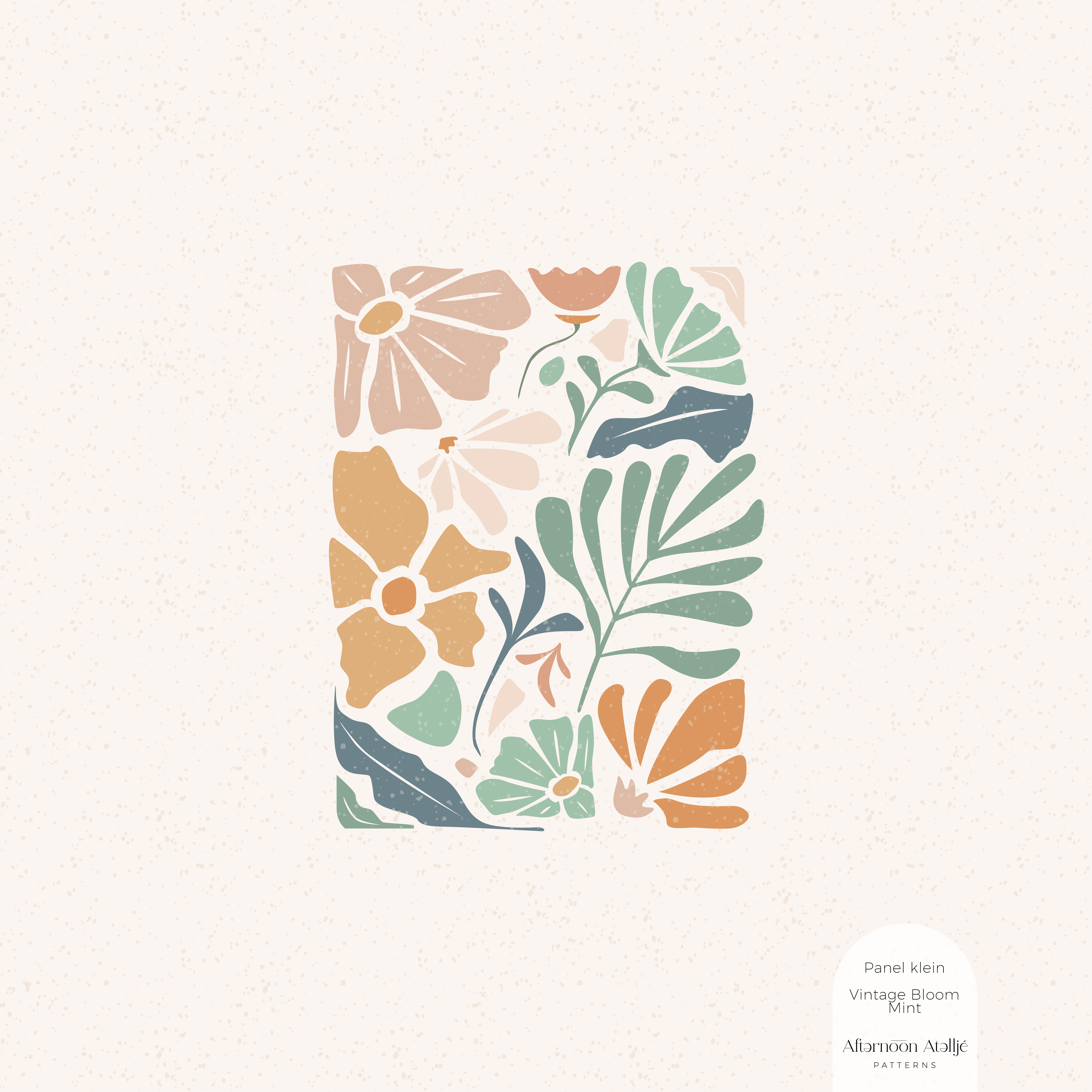 Bio Summersweat Stoff  - 50 cm Panel Vintage Bloom Mint - AfternoonAtellje, creme, Floral & Blumen, Abstract, Breite 150 cm