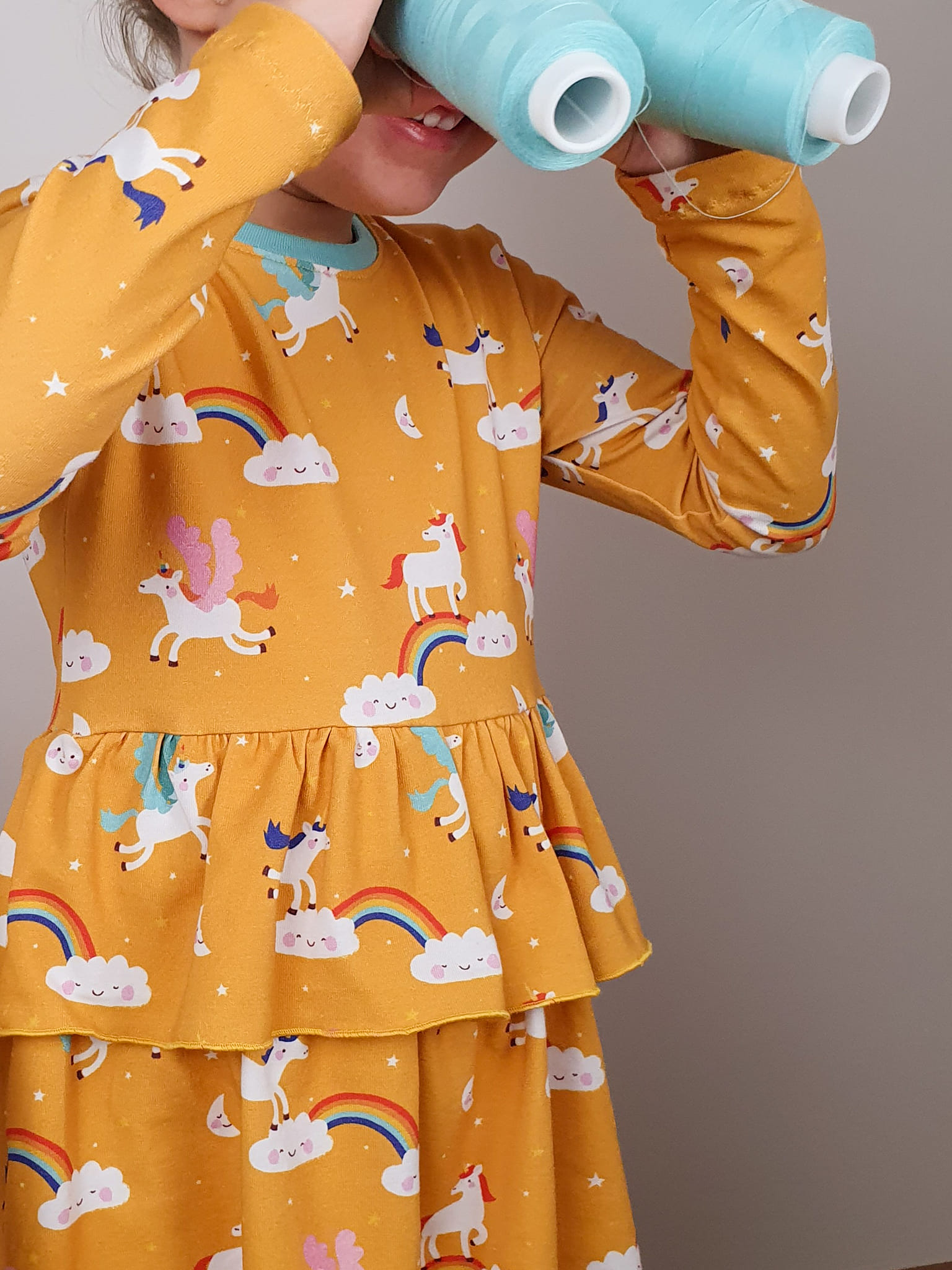 Bio Jersey Stoff  -  Unicorns and Clouds Mini  - Bora, Tiere, Frühling, Sommer, gelb, Fantasy, Breite 150 cm