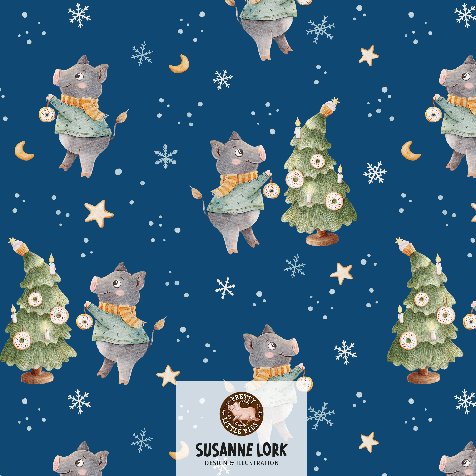 Organic fabric - Merry Christmas Christmas Tree blue