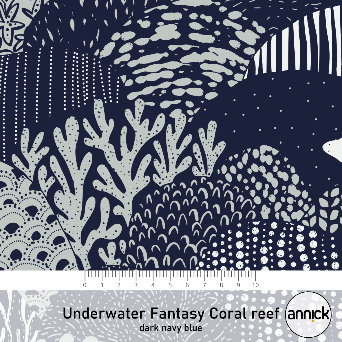 Bio Stoff  - Underwater Fantasy Coral Reef Dark Navy Blue - Annick, blau, Maritim