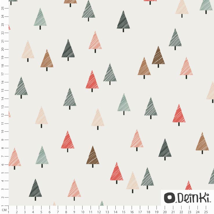 Bio Stoff  - Sketchy Tannen - Deinki, creme, Weihnachten, Bäume