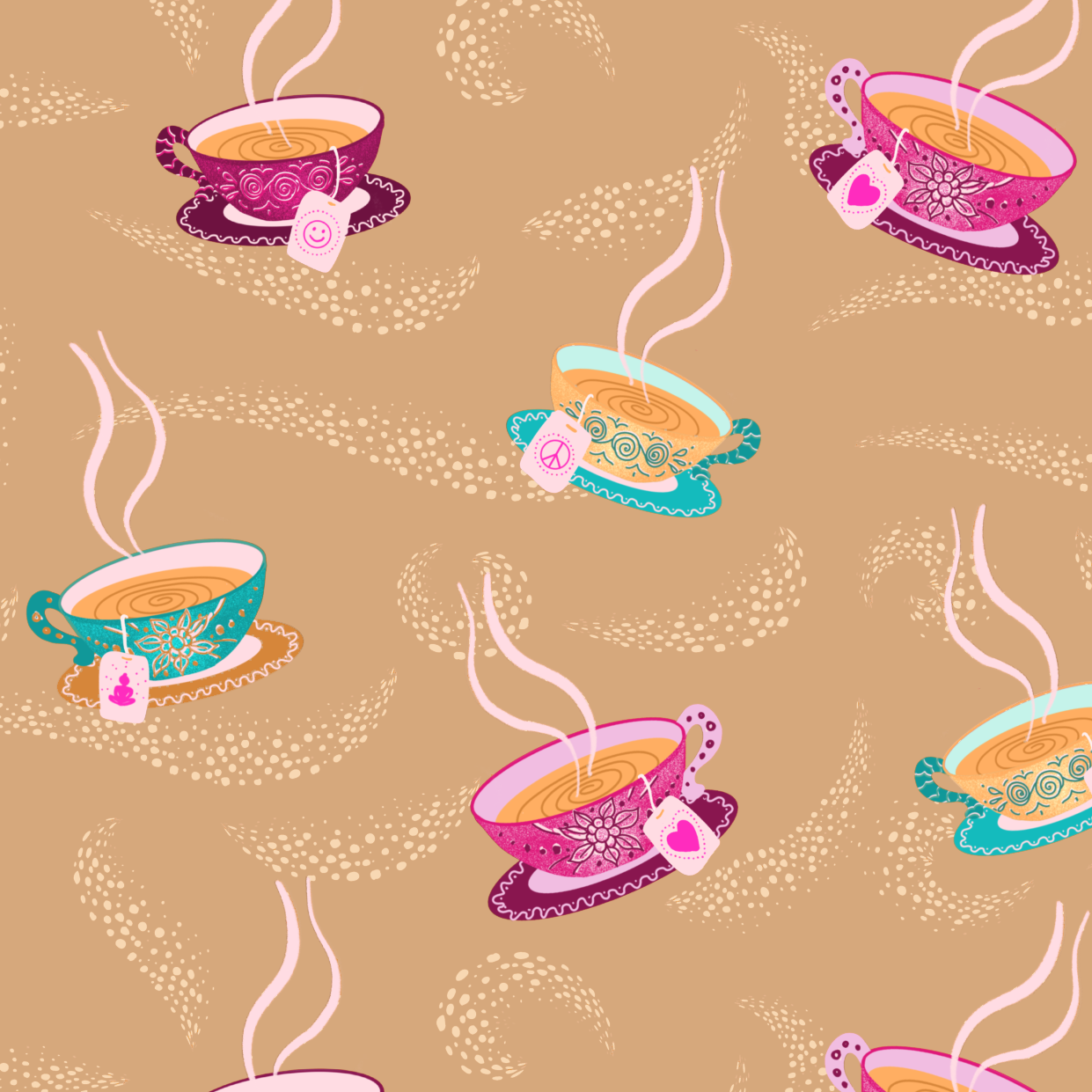 Organic Fabric  - Teetassen Blau