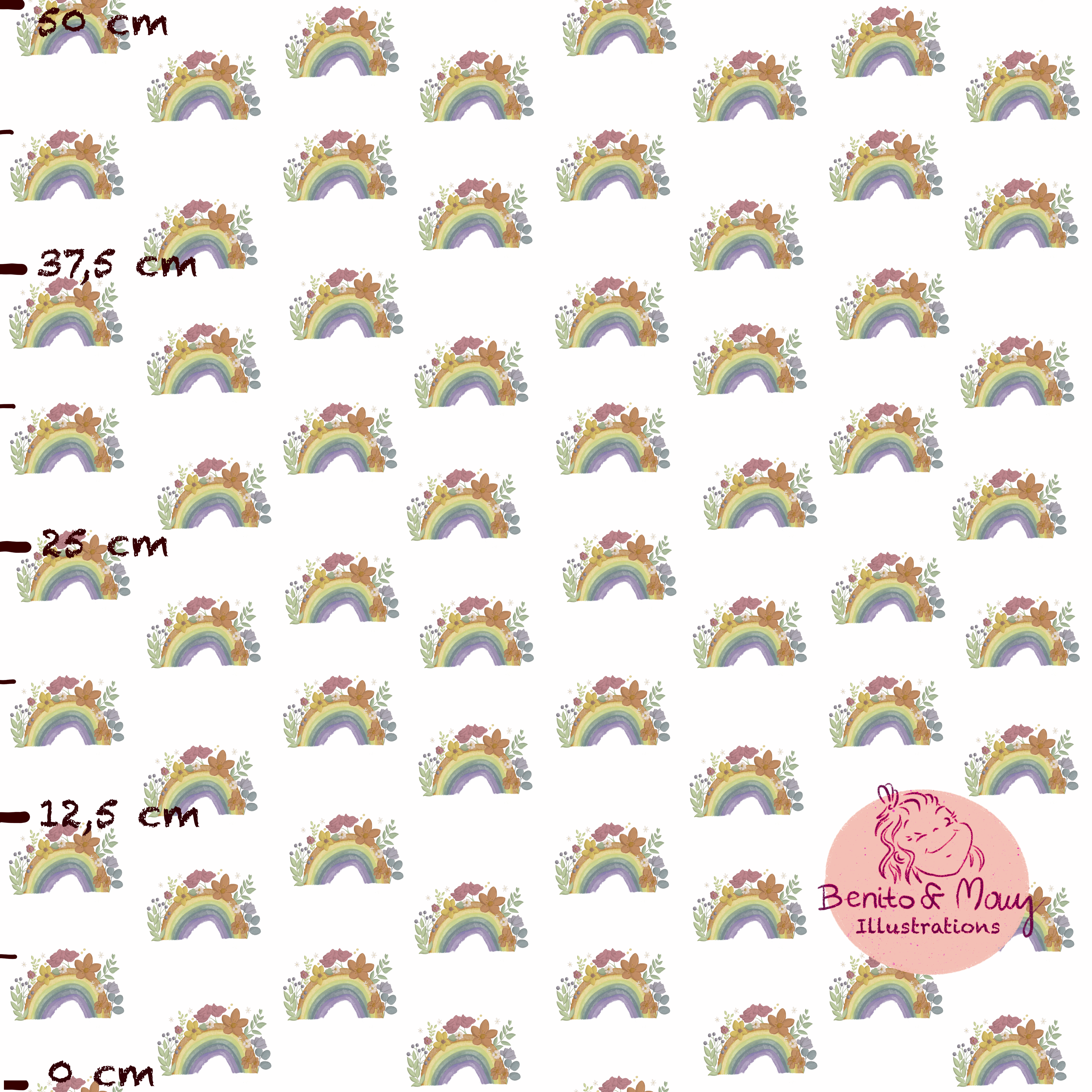 Bio Stoff - Regenbogenbluete Weiss Klein von Benito Und Maus Illustrations in weiß