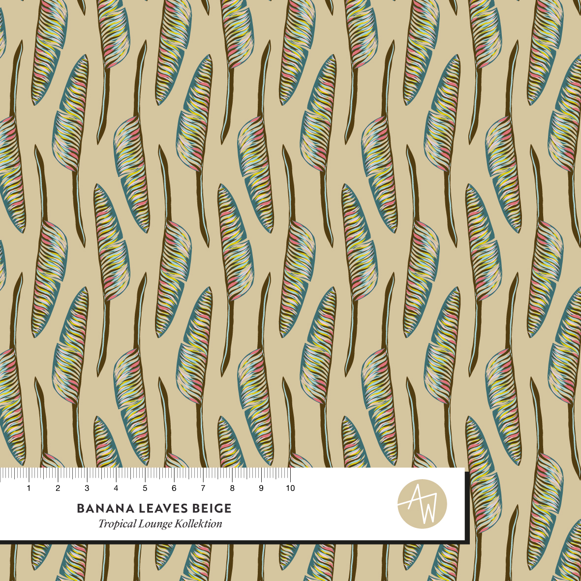 Bio Summersweat Stoff  - Banana Leaves Beige - AlexandraWeise, beige, Blätter Breite 150 cm