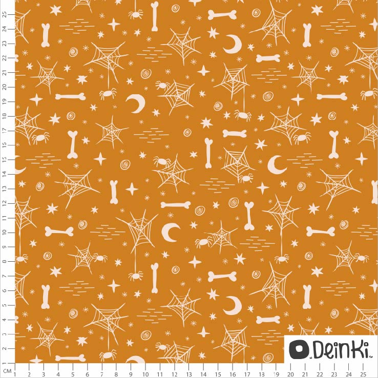 Bio Stoff - Halloween Spinnennetz Skelett Orange von Deinki in orange