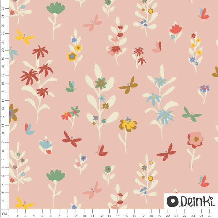 Bio Summersweat Stoff - Schmetterlinge auf der Blumenwiese - Deinki, Garten, Frühling, Floral & Blumen, rosa, Breite 150 cm Bio Summersweat Stoff - Schmetterlinge auf der Blumenwiese - Deinki, Garten, Frühling, Floral & Blumen, rosa, Breite 150 cm