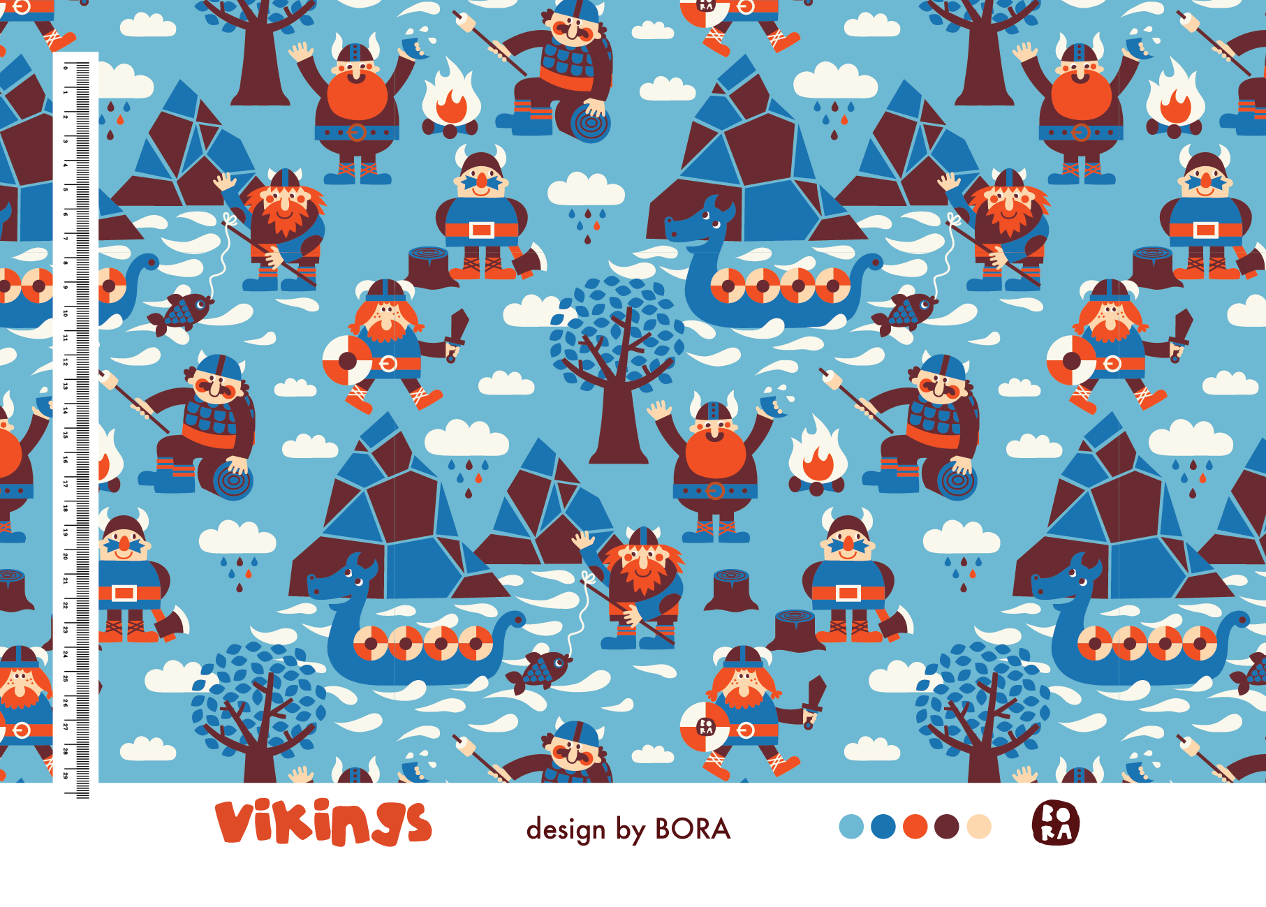 Bio Webware Stoff  -  Vikings  - Bora, Menschen, blau, Natur, 100% Bio-Baumwolle
