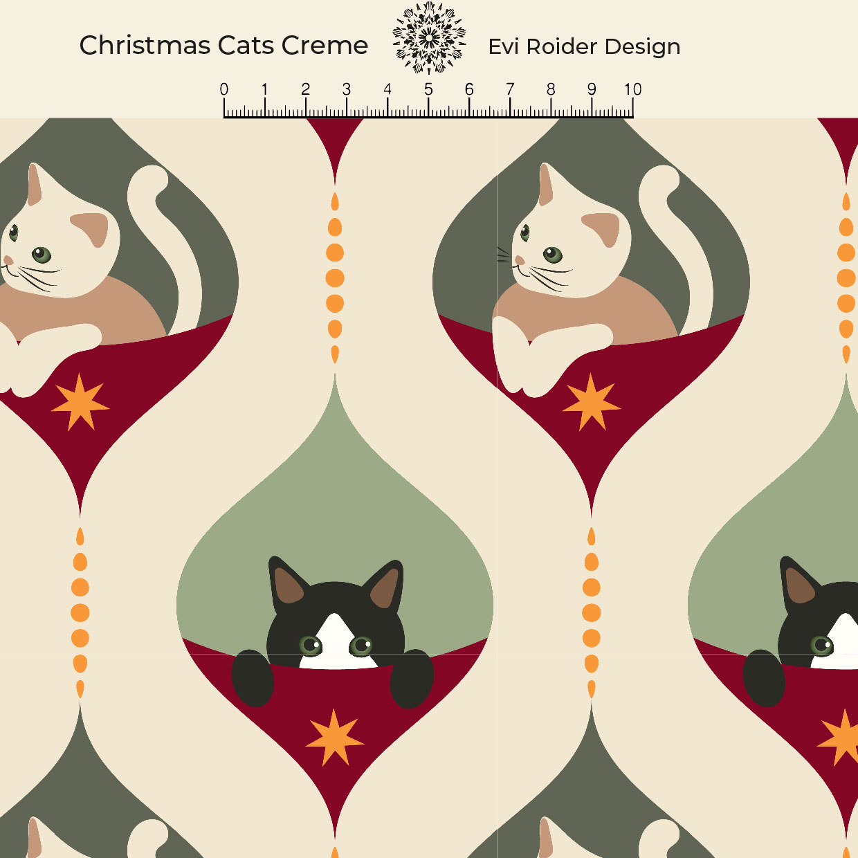 Bio Stoff  - Christmas Cats Creme - EviRoider, Weihnachten, Tiere, creme
