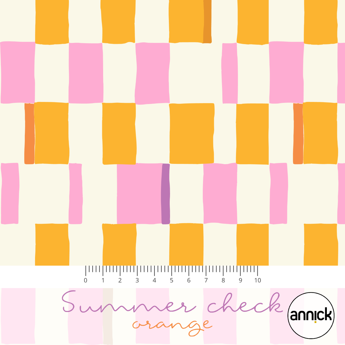 Bio Stoff  -  Summer Check  - Annick, Kariert, Abstrakt, orange