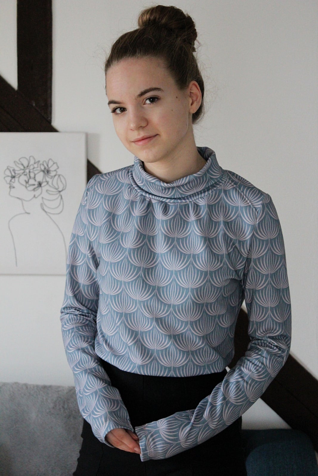 Organic fabric - Feather blossom greyblue