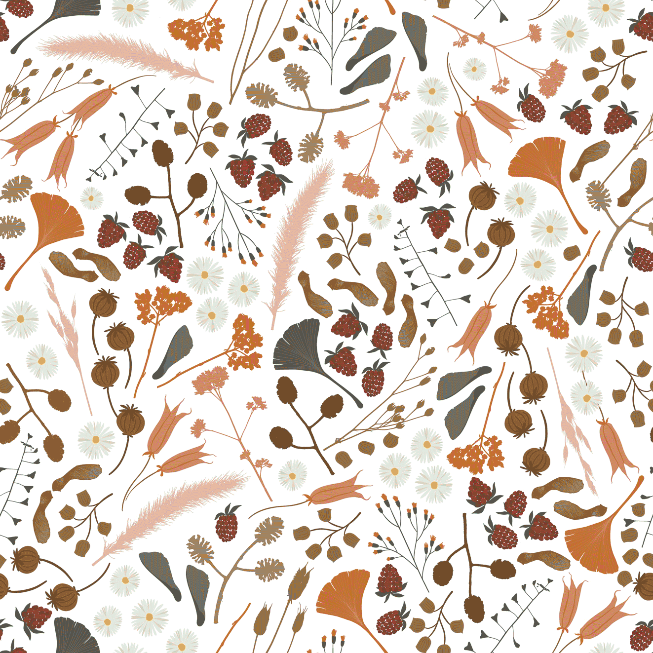 Bio Stoff - Herbstsammelspass Weiss Bunt von Deinki in bunt