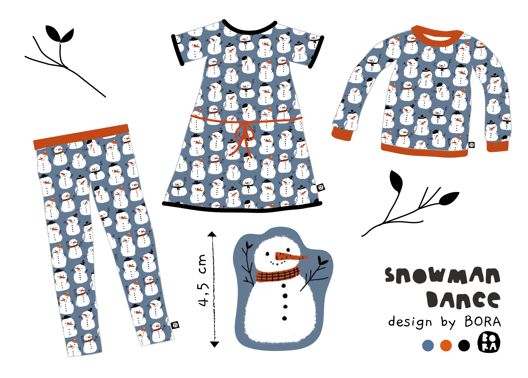 Scuba Stoff  -  Snowmandance  - Bora, blau, weiß, Breite 150 cm