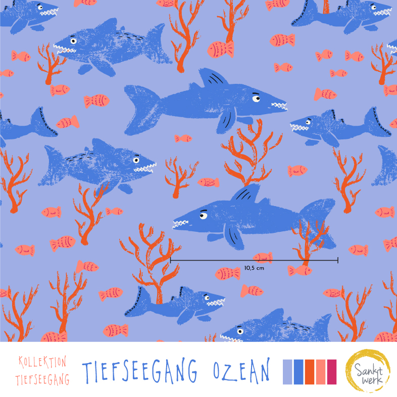 Bio Stoff  -  Tiefseegang Ozean  - Sanktwerk, Tiere, Maritim, blau