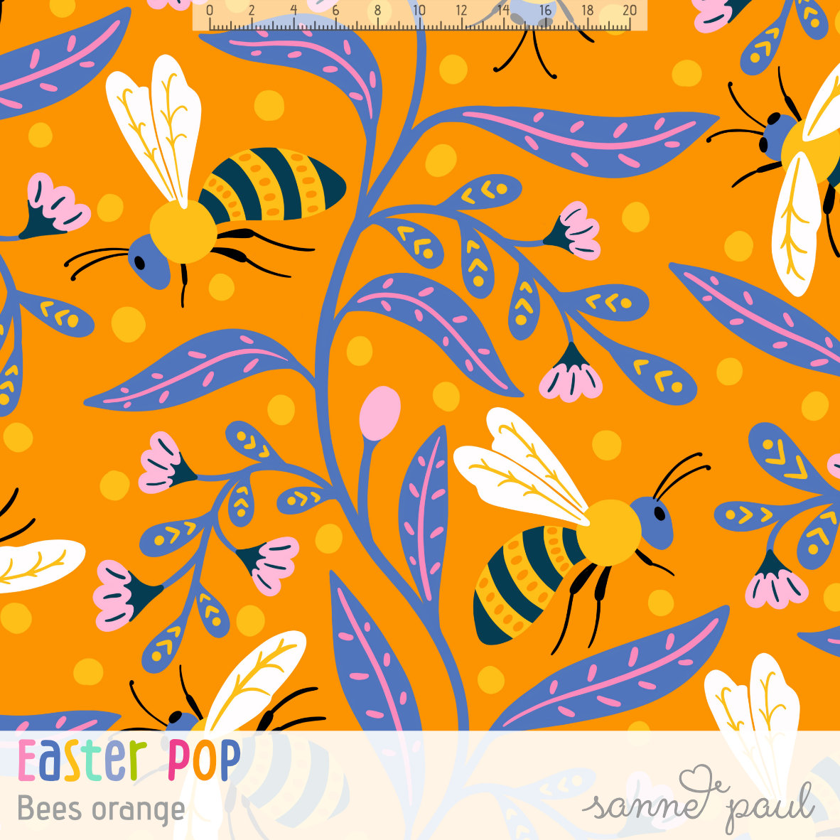 Bio Webware Stoff - Easter Pop Bees Orange - SannePaul, orange, Tiere, Ostern 100% Bio-Baumwolle Bio Webware Stoff - Easter Pop Bees Orange - SannePaul, orange, Tiere, Ostern 100% Bio-Baumwolle