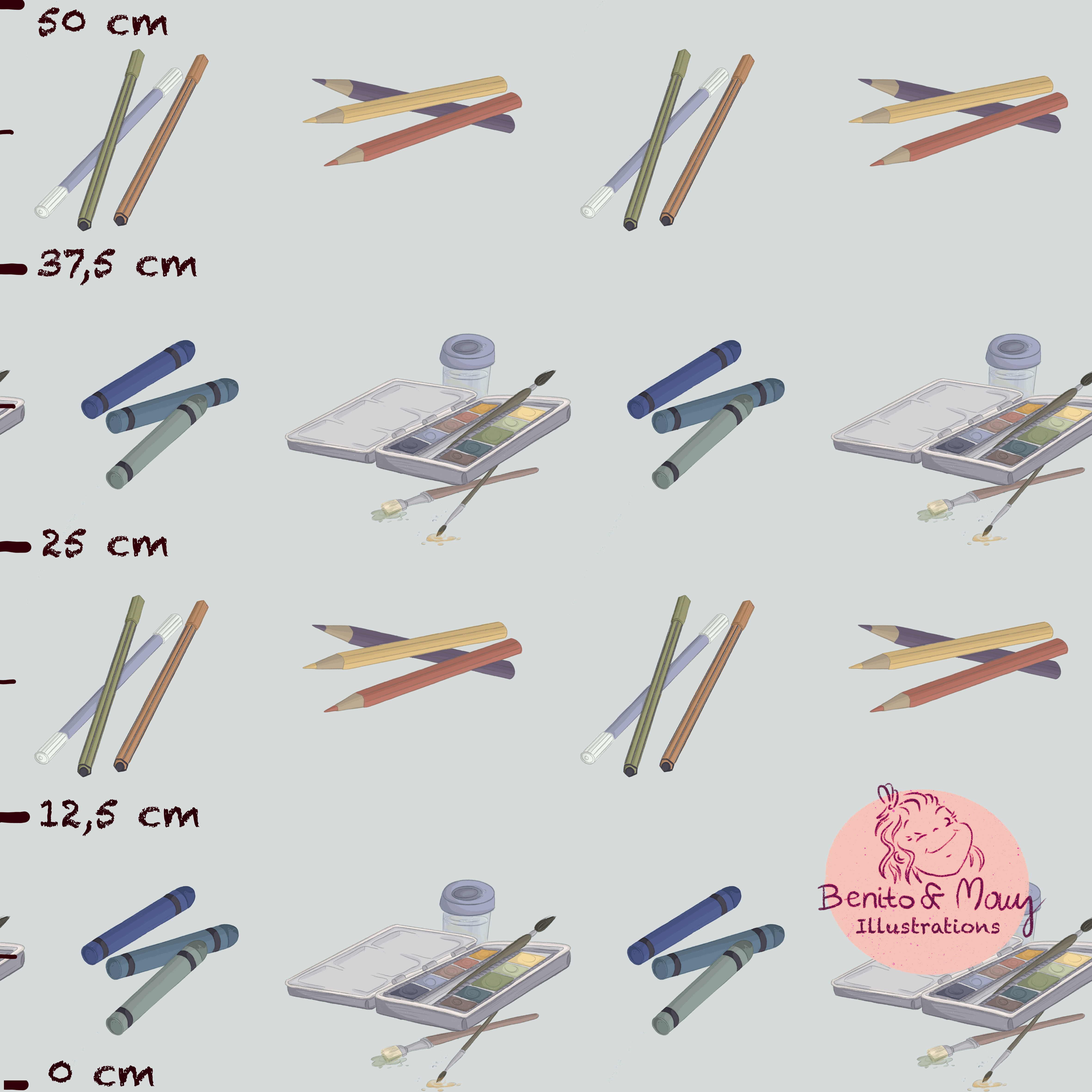 Bio Stoff - Colour Your School Tuerkis Gross von Benito Und Maus Illustrations in türkis