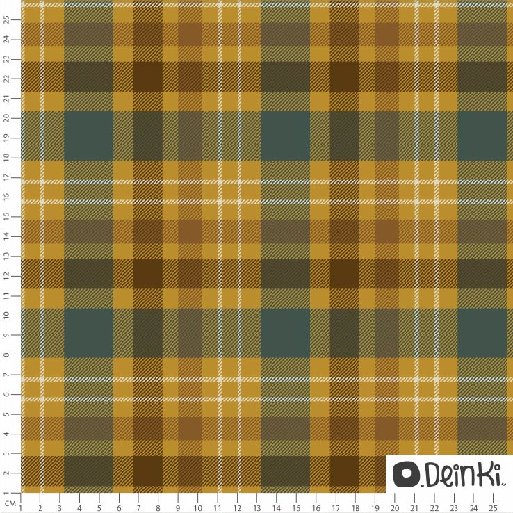 Bio Stoff - Tartan Petrol Gold von Deinki in petrol