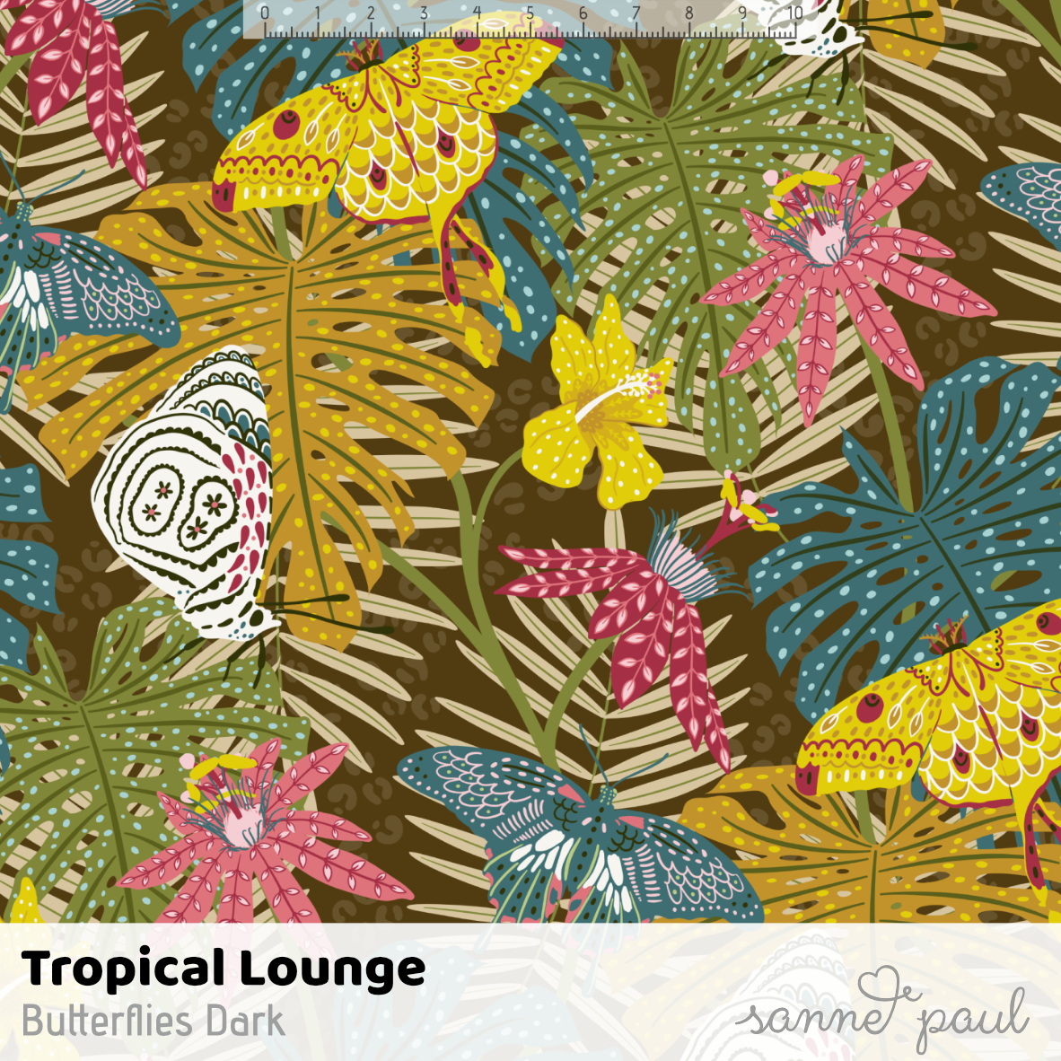 Bio Stoff - Tropical Lounge Butterflies Dark von Sanne Paul in braun