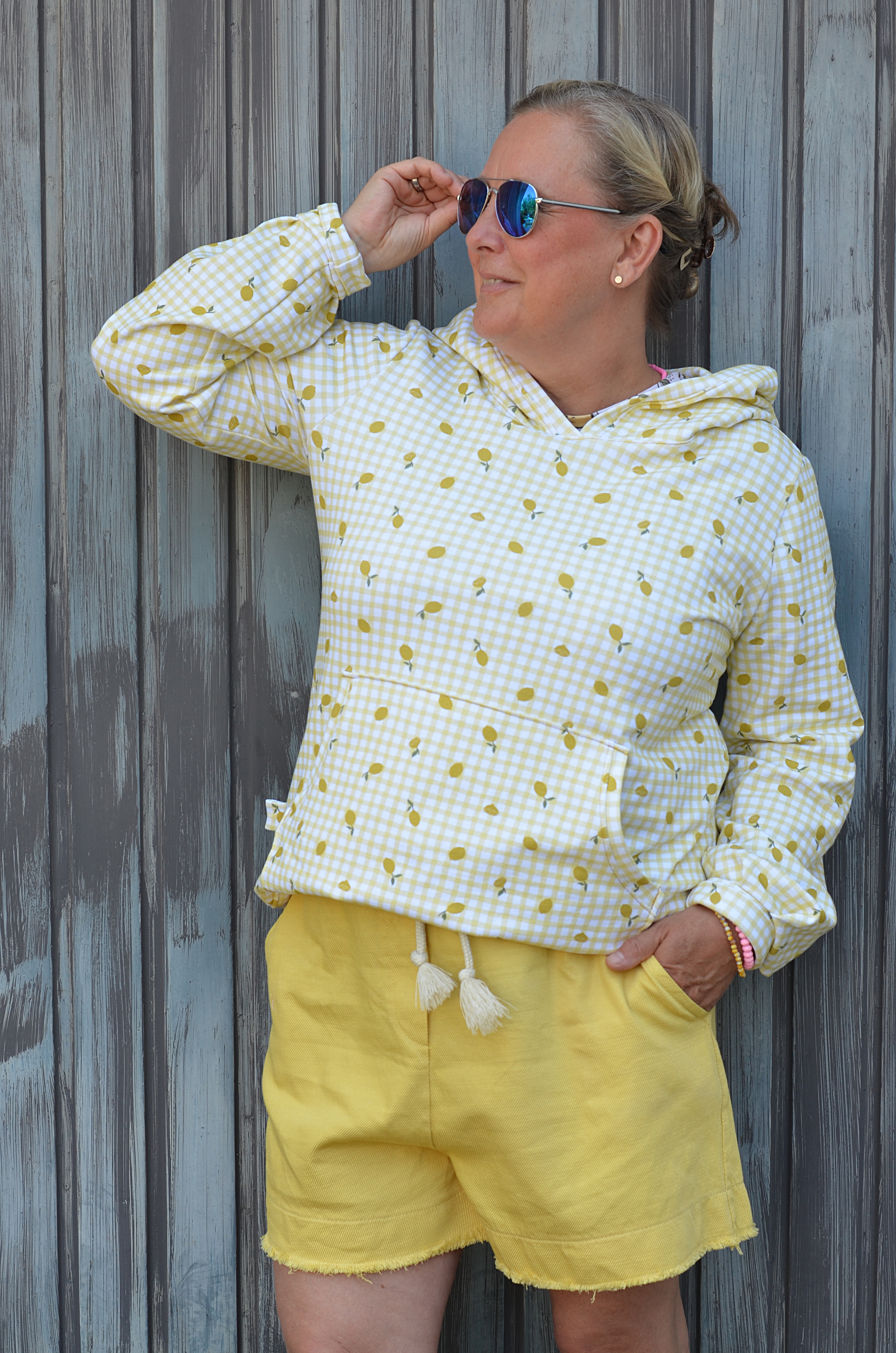Organic fabric - Mini Zitronen und Karos yellow
