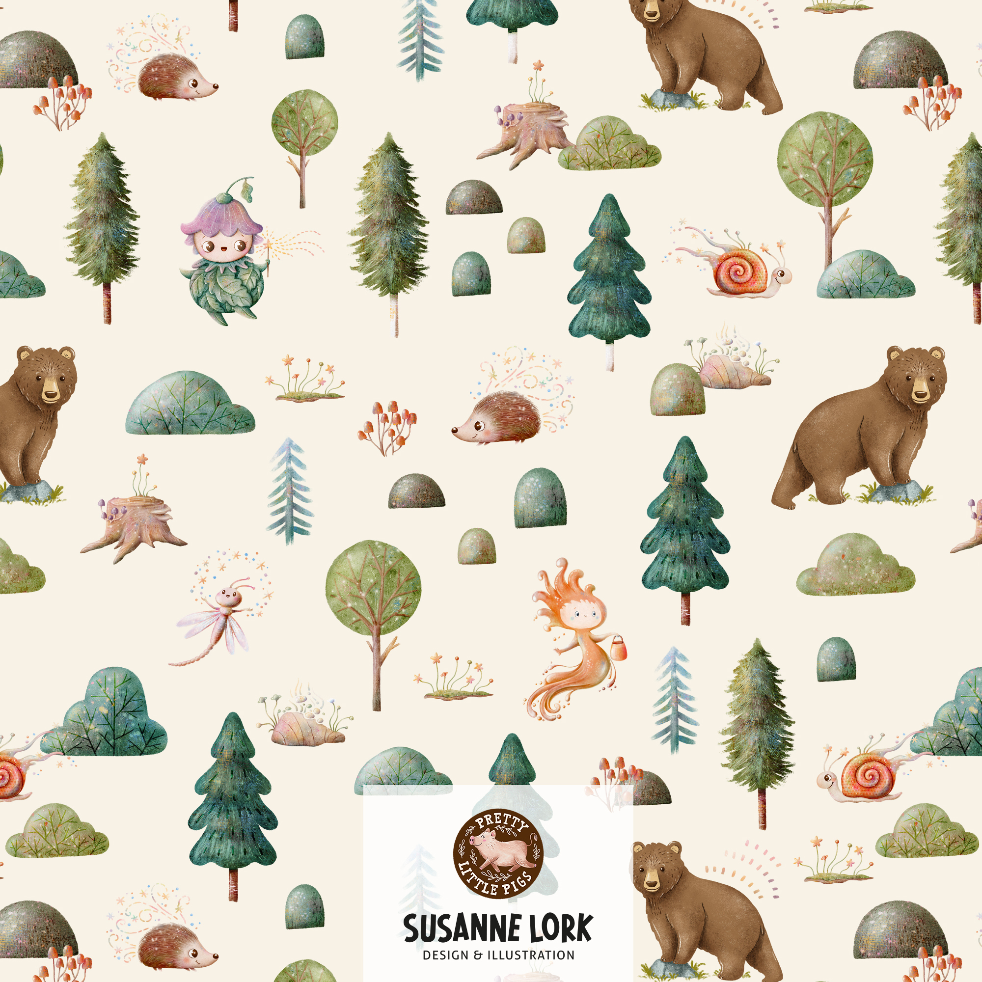 Bio Stoff - Magical Forest Eierschale von Pretty Little Pigs in creme