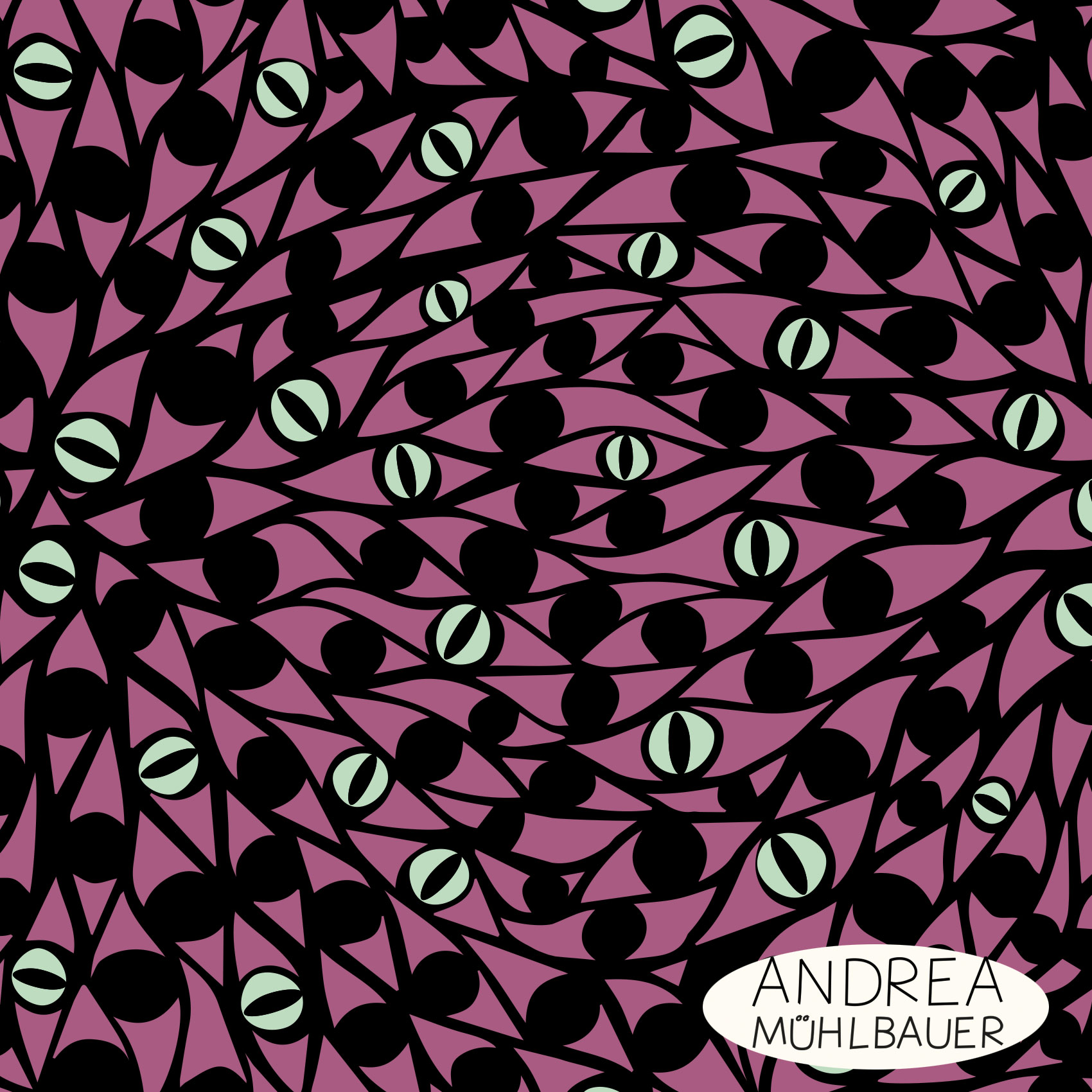 Organic Fabric - A Thousand Eyes Halloween Edition Purple by Andrea Muehlbauer in purple