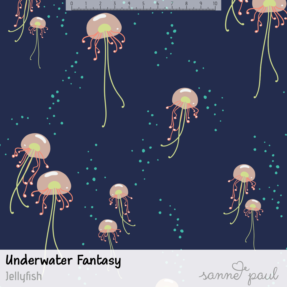 Bio Stoff - Underwater Fantasy Jellyfish von Sanne Paul in blau Bio Stoff - Underwater Fantasy Jellyfish von Sanne Paul in blau