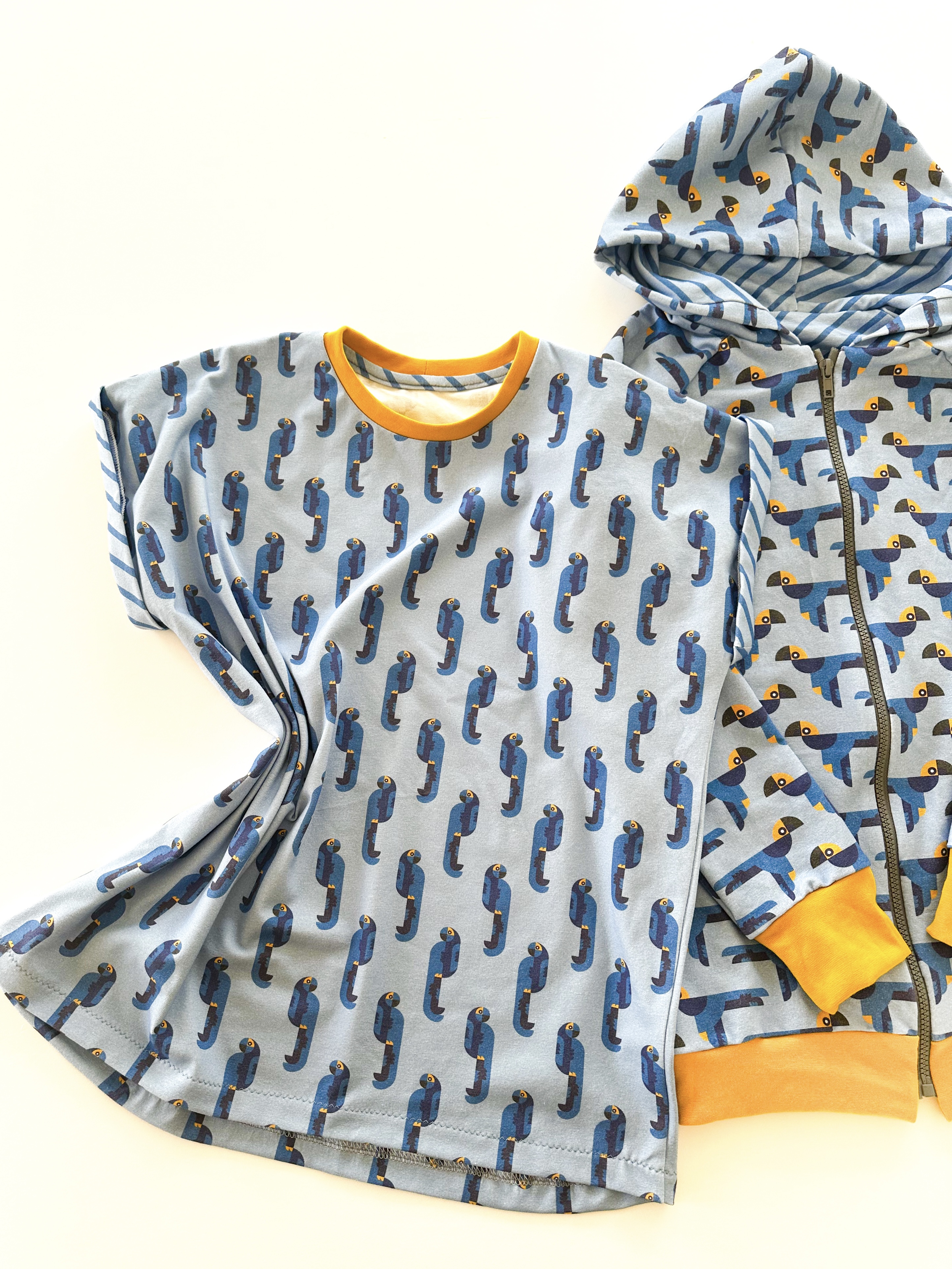 Organic Fabric - Geo Flight Papagei Streifen blue