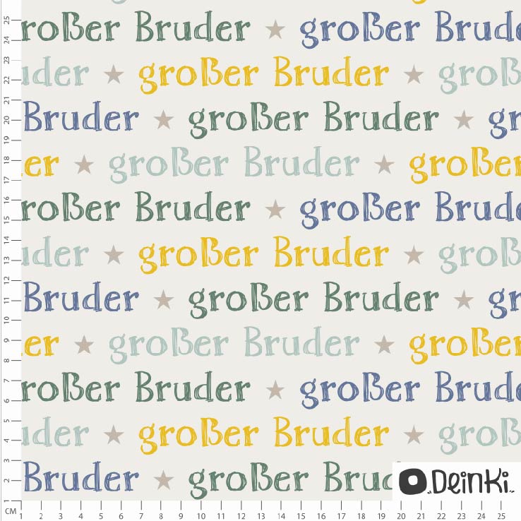 Bio Stoff  -  Geschwister Großer Bruder  - Deinki, creme, Buchstaben & Zahlen