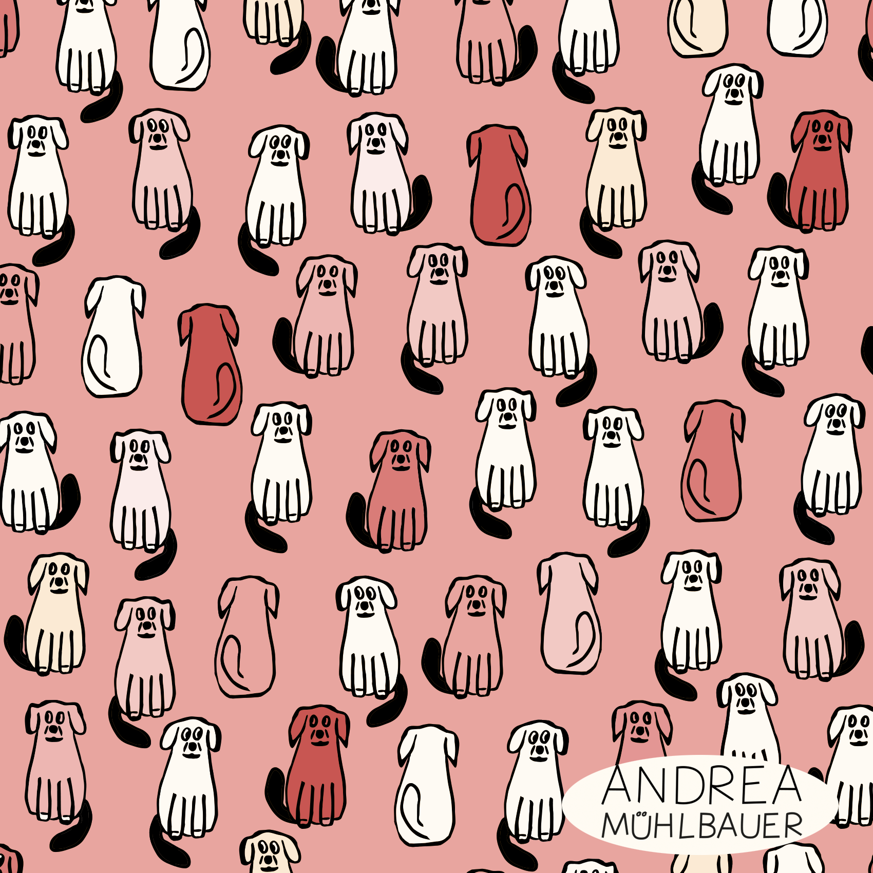 Bio Stoff - Hunde Pink von Andrea Muehlbauer in rosa