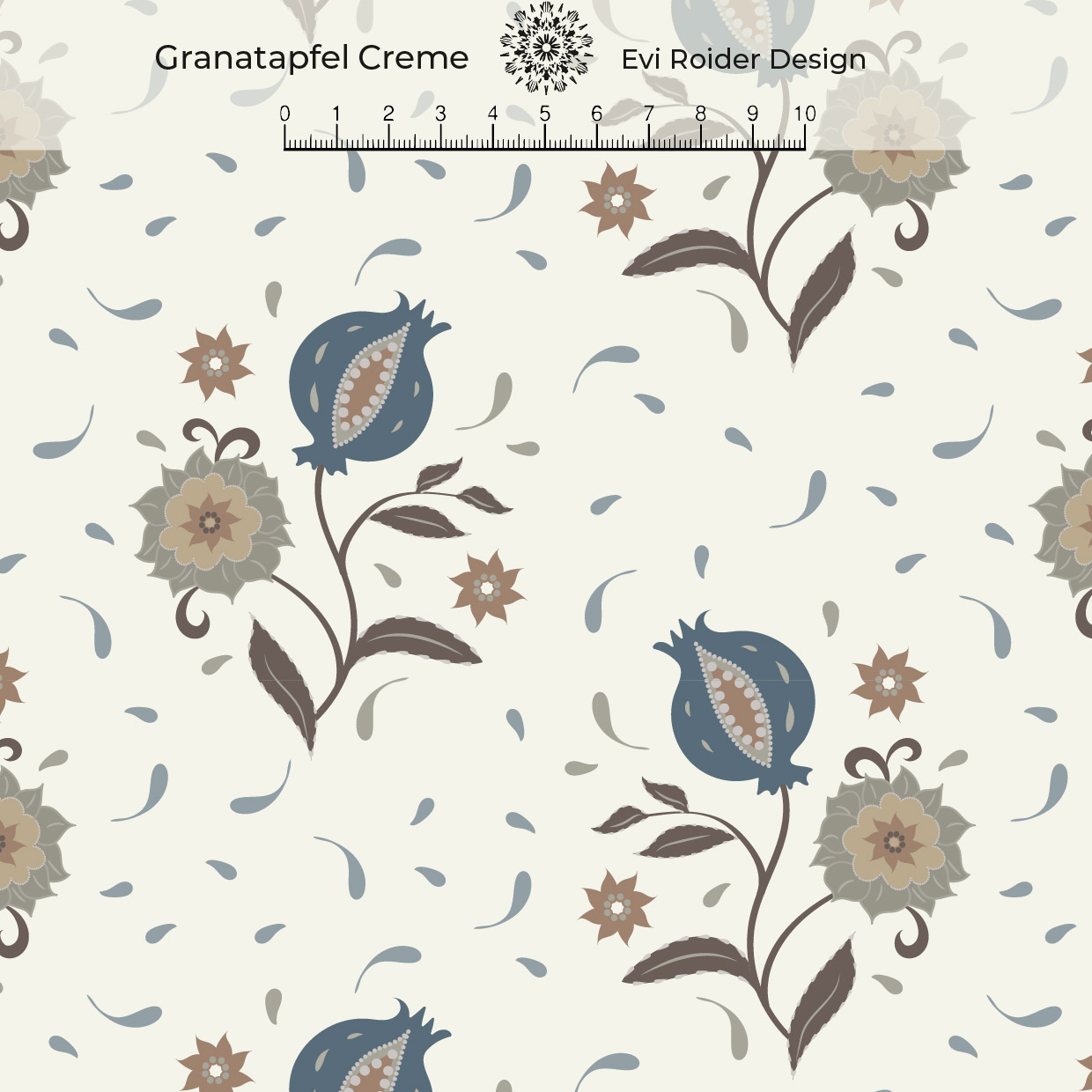 Bio Summersweat Stoff  - Granatapfel Creme - EviRoider, creme, Floral & Blumen, Paisley Breite 150 cm