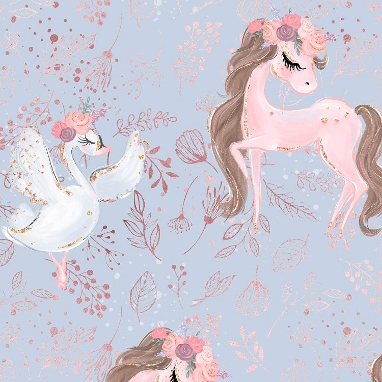 Bio Stoff  -  Ballerina Pony  - LilleSelection, Tiere, blau, Fantasy