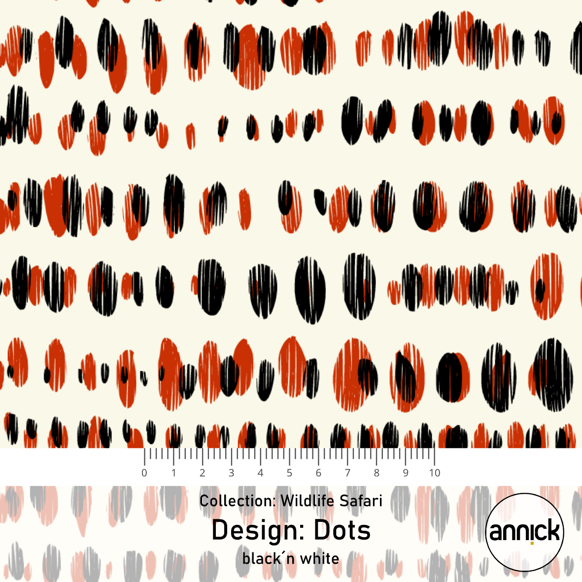 Scuba Stoff  -  Wildlife Safari Dots Black n White  - Annick, creme, Punkte, Breite 150 cm
