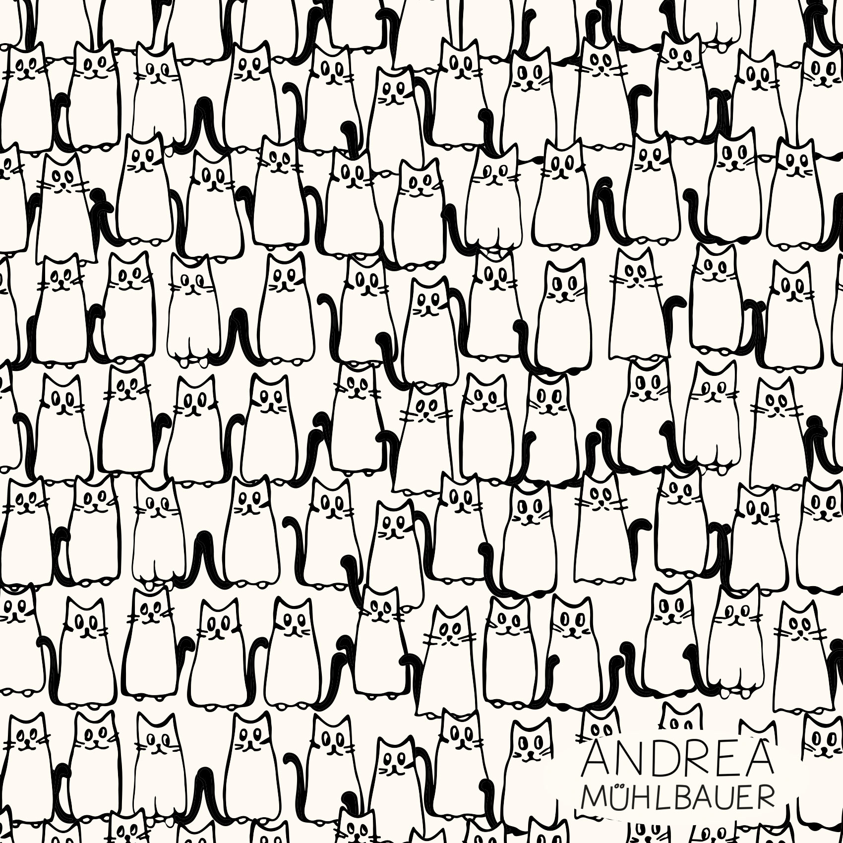 Bio Fabric - Cats S W by Andrea Muehlbauer in black-white