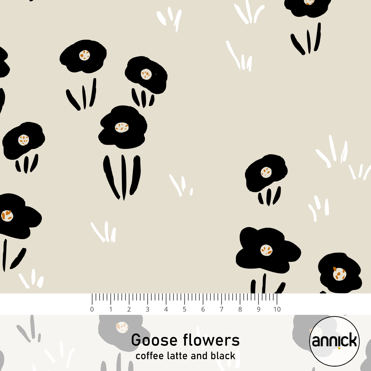 Bio Stoff - Goose Flowers Caffee Latte And Black von Annick in beige