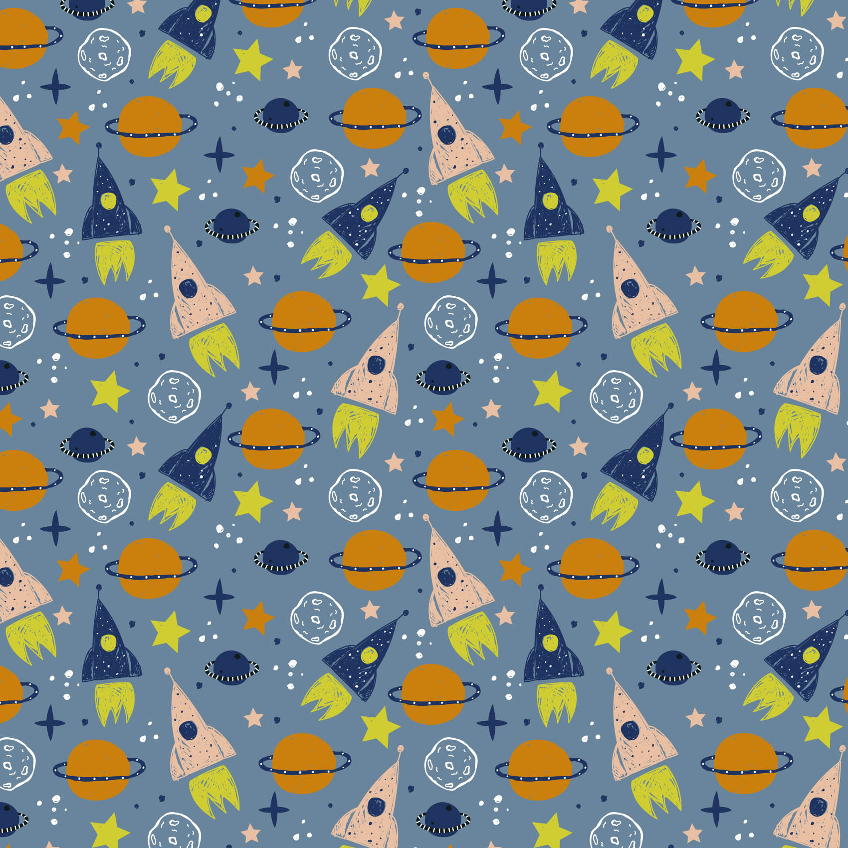 Bio Stoff  -  To The Moon  - LilleSelection, orange, Weltraum, blau, grün