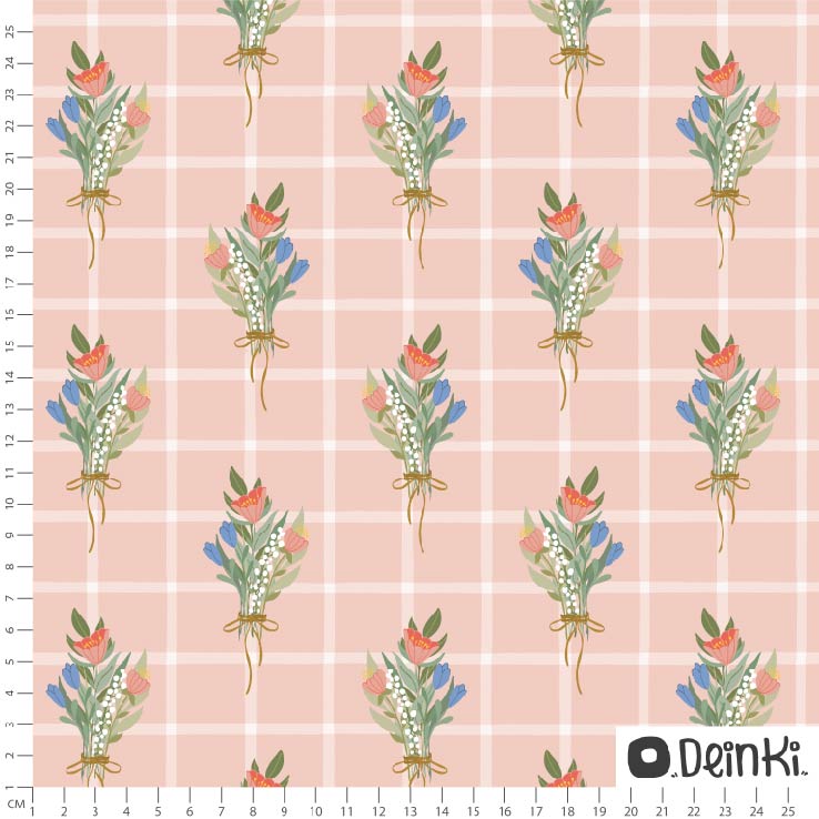 Bio Webware Stoff - Blumenstrauss - Deinki, Frühling, Floral & Blumen, Kariert, rosa, 100% Bio-Baumwolle Bio Webware Stoff - Blumenstrauss - Deinki, Frühling, Floral & Blumen, Kariert, rosa, 100% Bio-Baumwolle