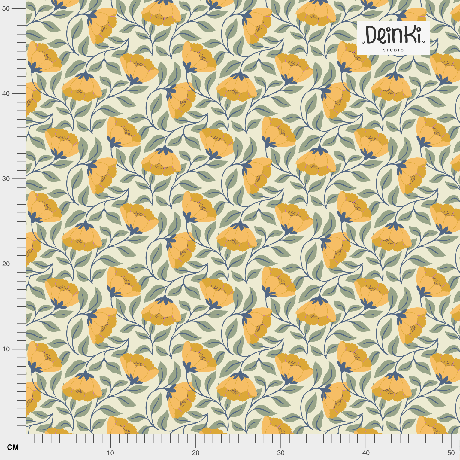 Organic fabric - Sommerblüten und Blätter creme, gelb