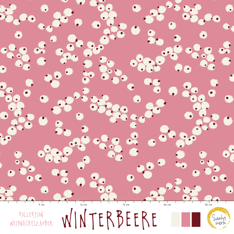 Bio Stoff  - Winterbeere - Sanktwerk, Winter, Floral & Blumen, rosa