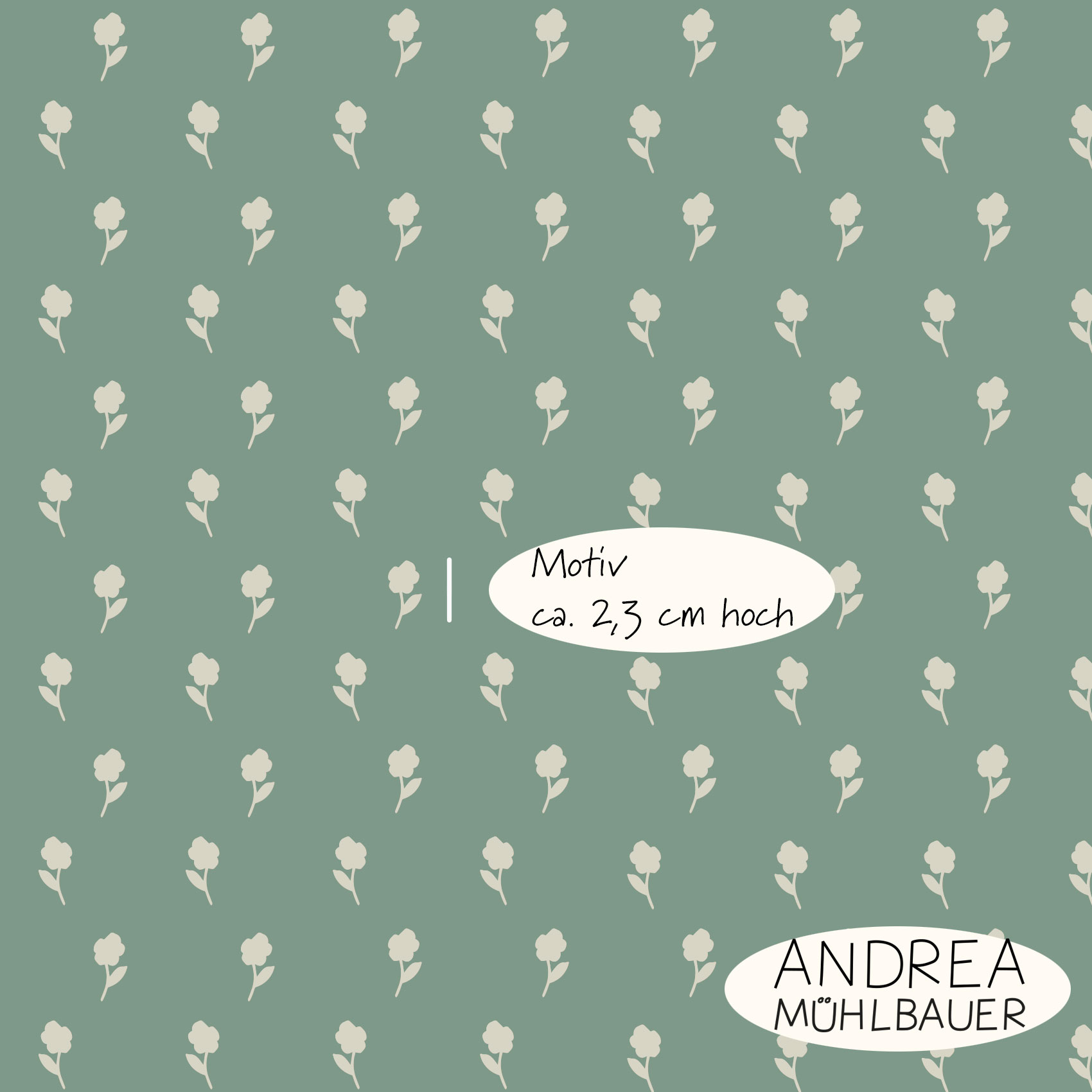 Bio Webware Stoff  -  City Flowers Small on Green  - AndreaMuehlbauer, Floral & Blumen, grün, 100% Bio-Baumwolle