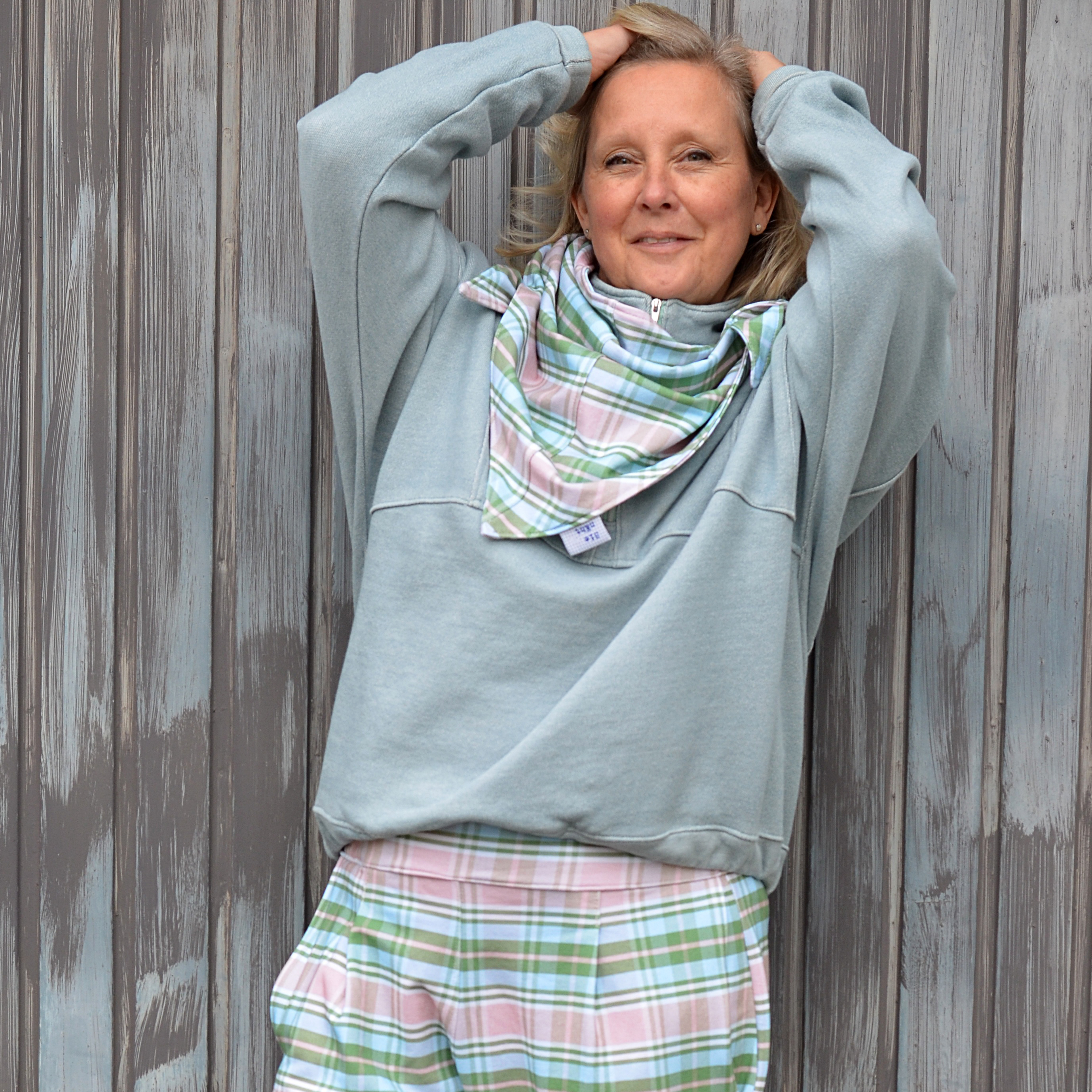 Bio Stoff - Plaid Karomuster grün, rosa