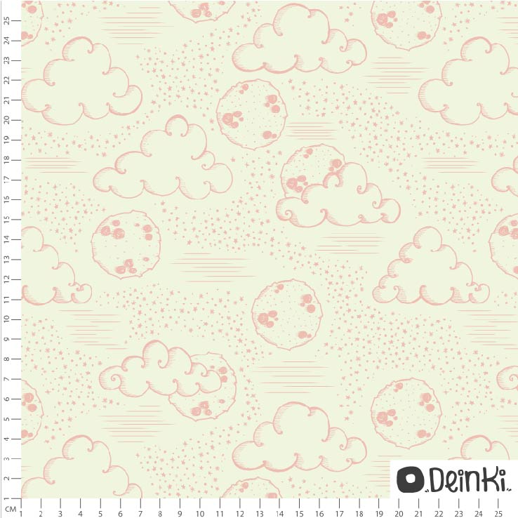 Bio Stoff  - Wolken und Mond Weiss Rosa - Deinki, creme, Wetter, Mond
