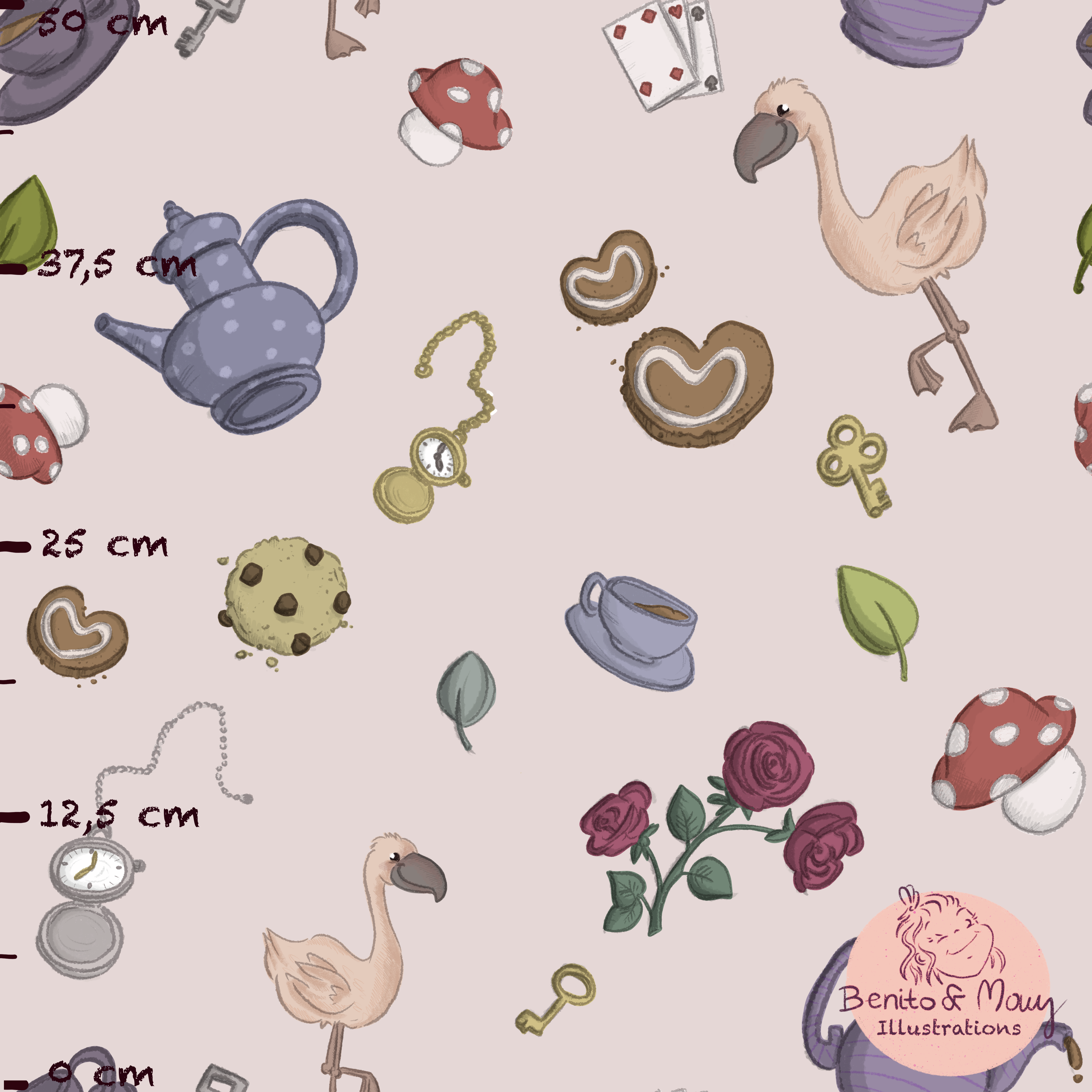 Bio Fabric - Tea Party Pink by Benito Und Maus Illustrations in pink