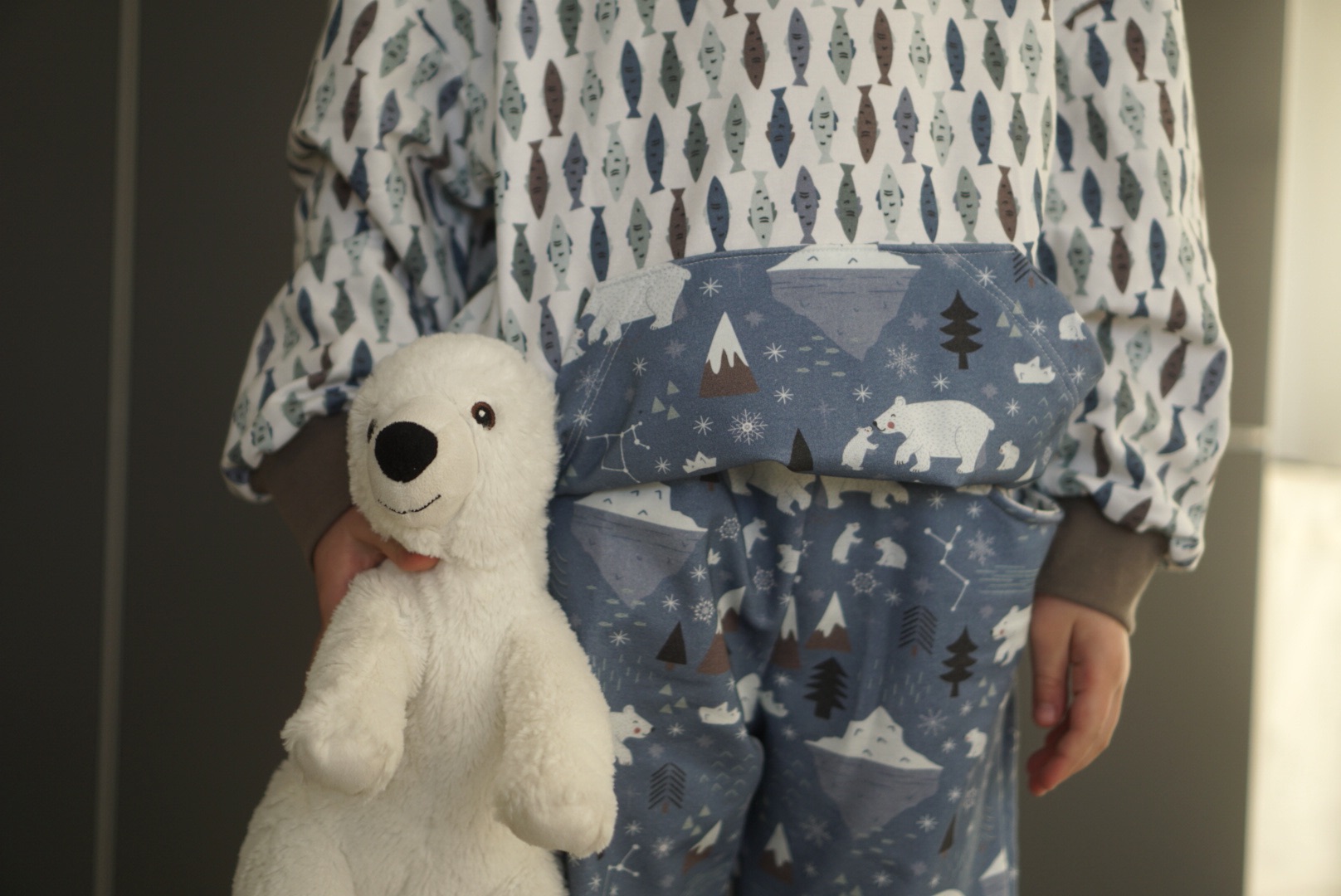 Organic Fabric - Polar Bear in the Arctic green