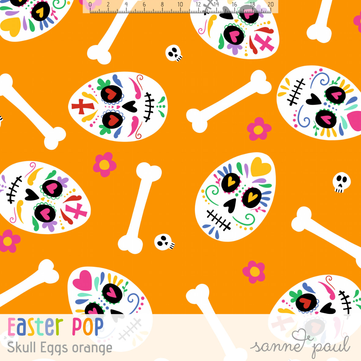 Bio Stoff  - Easter Pop Skull Eggs Orange - SannePaul, orange, Ostern