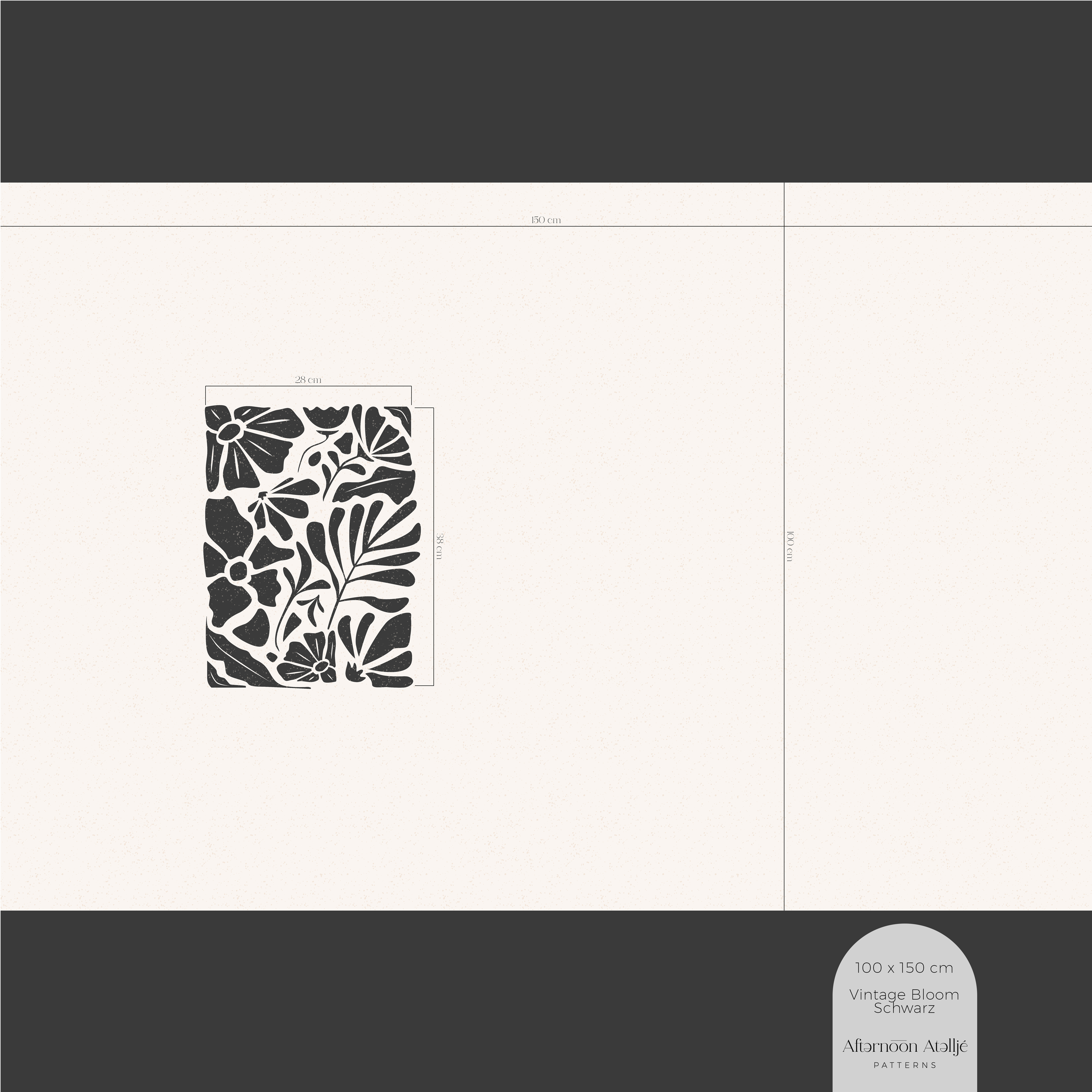 Organic Fabric - Vintage Bloom Black Large Panel by Afternoon Atellje in black